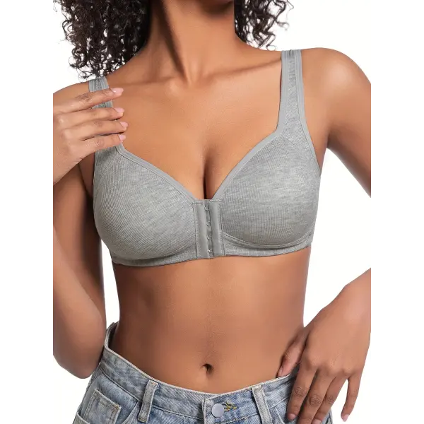 Women’s Bra Wire-Free Front Closure Solid Color Full Coverage Fixed Cups More Considerate for Middle-Aged And Elderly