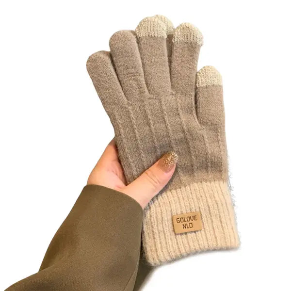 Women’s Cable Knit Touchscreen Gloves – Warm Fleece-Lined Winter Mittens for Girls & Women - Khaki