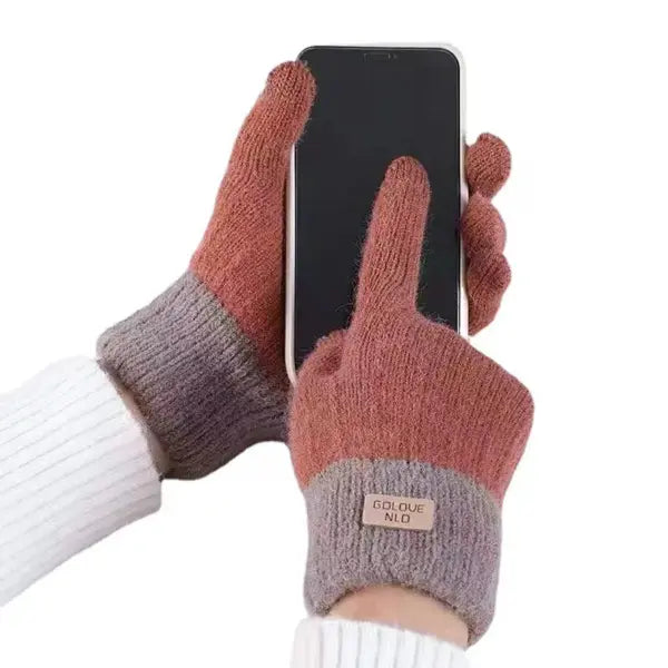 Women’s Cable Knit Touchscreen Gloves – Warm Fleece-Lined Winter Mittens for Girls & Women - Orange