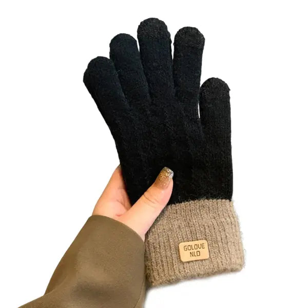 Women’s Cable Knit Touchscreen Gloves – Warm Fleece-Lined Winter Mittens for Girls & Women - Black