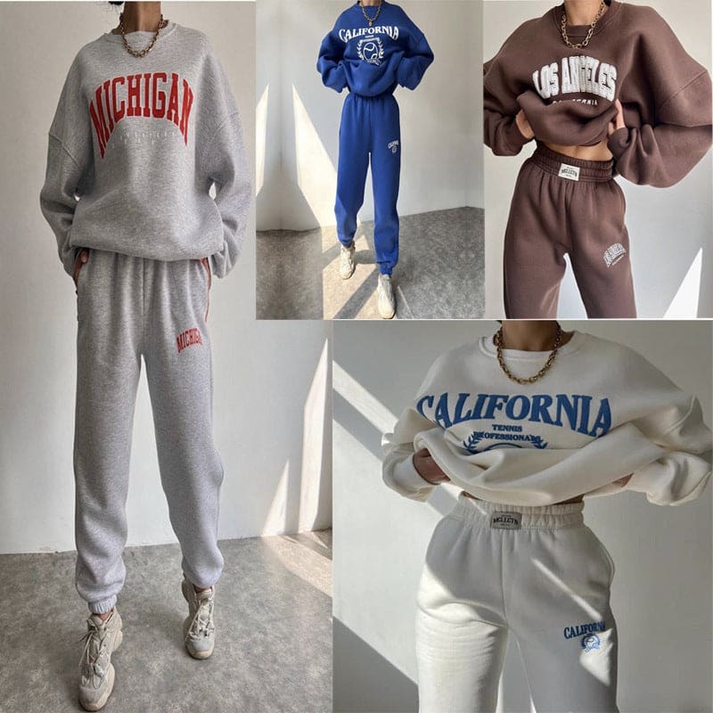 Women’s Casual Printed Letter Sweater Sports Suit