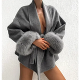 Women’s Solid Woolen Lapel Coat – Lace-Up Single Breasted Loose Fit Jacket with Pockets High Street Style