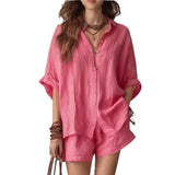 Women’s Casual Two-Piece Set Short-Sleeved Cotton Summer Holiday Outfit - None