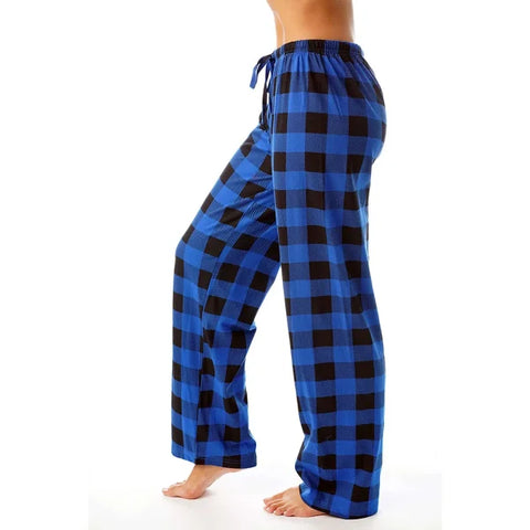 Women’s Christmas Pajama Pants – Plaid Print Casual Wide-Leg Winter Trousers - Himpall
