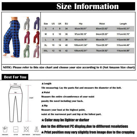 Women’s Christmas Pajama Pants – Plaid Print Casual Wide-Leg Winter Trousers - Himpall