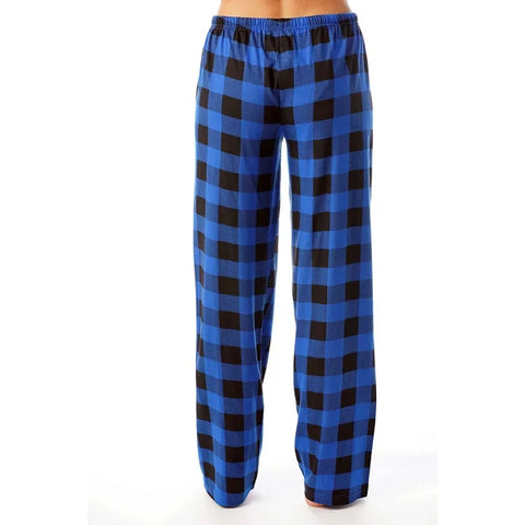 Women’s Christmas Pajama Pants – Plaid Print Casual Wide-Leg Winter Trousers - Himpall