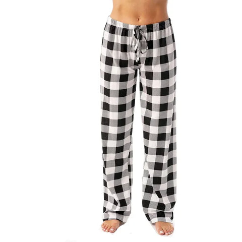 Women’s Christmas Pajama Pants – Plaid Print Casual Wide-Leg Winter Trousers - Himpall