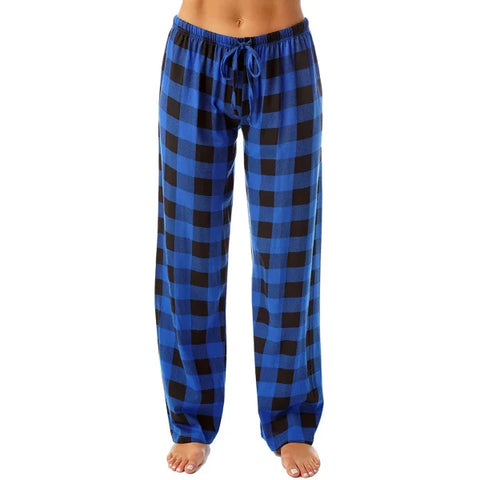 Women’s Christmas Pajama Pants – Plaid Print Casual Wide-Leg Winter Trousers - Himpall