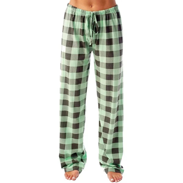 Women’s Christmas Pajama Pants – Plaid Print Casual Wide-Leg Winter Trousers - Himpall