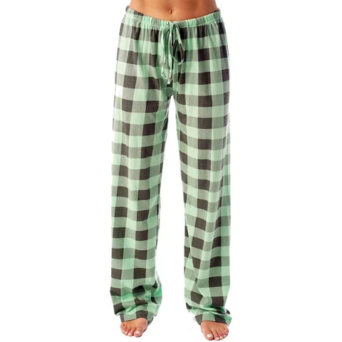 Women’s Christmas Pajama Pants – Plaid Print Casual Wide-Leg Winter Trousers - Himpall