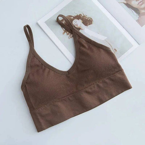 Women’s Crop Top – Trendy and Comfortable Seamless Camisole - Deep coffee / 40-55 kg