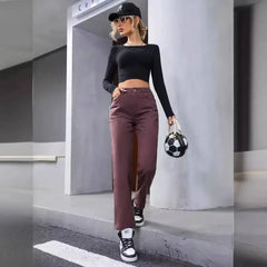 Women’s Denim Trousers in High Waist Retro Fashion Style - Himpall