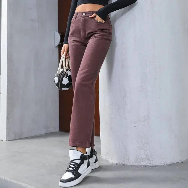 Women’s Denim Trousers in High Waist Retro Fashion Style - Himpall