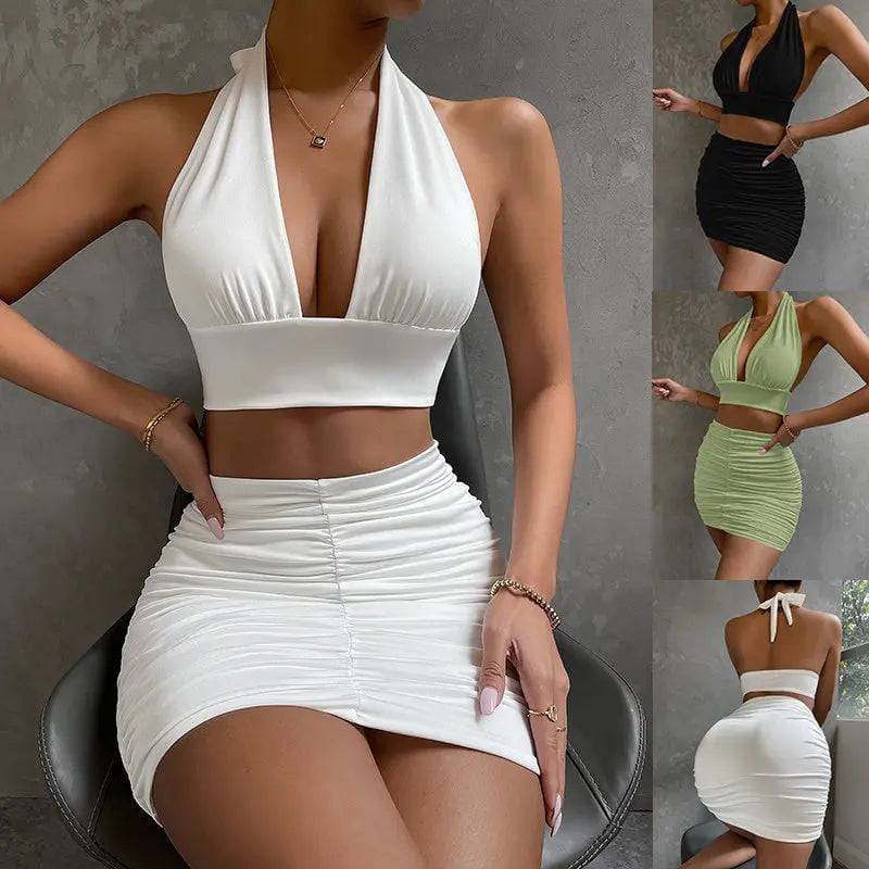 Women’s Dress – 2pcs Halter Dress Suit for Summer Fashion