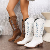 Women’s Embroidered Cowboy Boots – Pointed Toe Chunky Heel Western Knight Boots