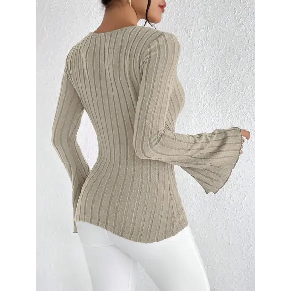 Women’s Fall and Winter Long-sleeved Tops V-neck Sexy Slim Striped Women’s Tops Long-sleeved T-shirt Knitted Bottoming