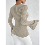Women’s Fall and Winter Long-sleeved Tops V-neck Sexy Slim Striped Women’s Tops Long-sleeved T-shirt Knitted Bottoming