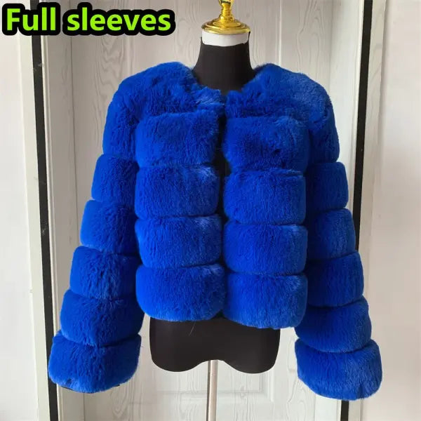 Women’s Faux Fur Coat – Fluffy Short Autumn Winter Jacket High-Quality Plus Size 7XL - Long sleeve blue / S (40-42kg)