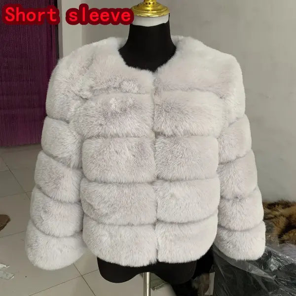 Women’s Faux Fur Coat – Fluffy Short Autumn Winter Jacket High-Quality Plus Size 7XL - Short sleeve 2 / 5XL (66-70kg)