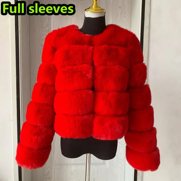 Women’s Faux Fur Coat – Fluffy Short Autumn Winter Jacket High-Quality Plus Size 7XL - Long sleeve red / 5XL (66-70kg)