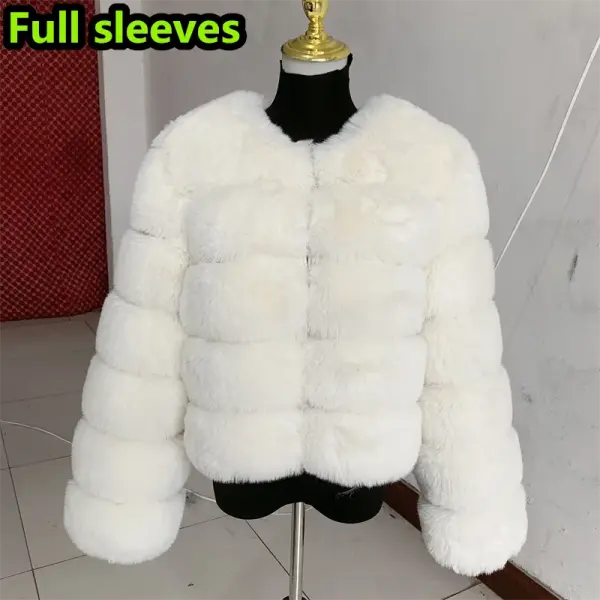 Women’s Faux Fur Coat – Fluffy Short Autumn Winter Jacket High-Quality Plus Size 7XL - White Long sleeve / 5XL