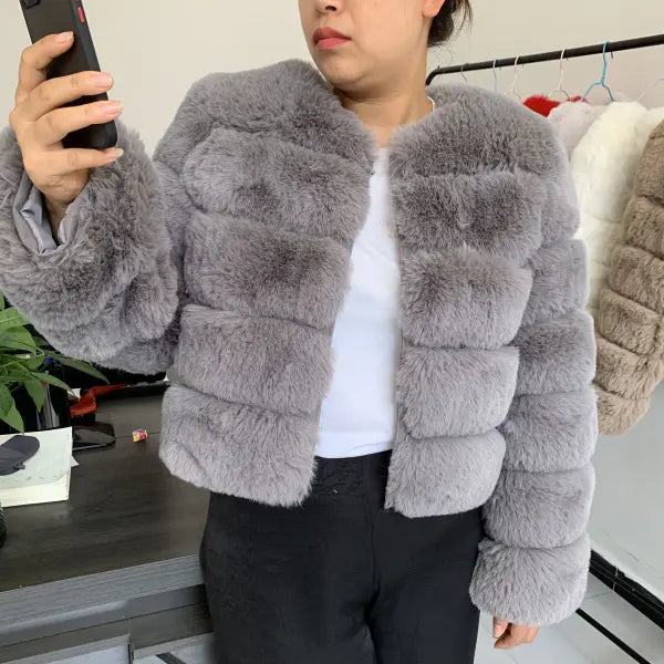 Women’s Faux Fur Coat – Fluffy Short Autumn Winter Jacket High-Quality Plus Size 7XL