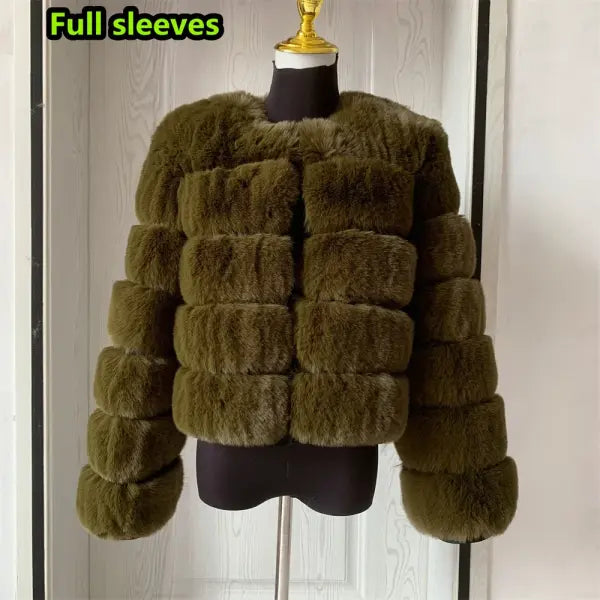 Women’s Faux Fur Coat – Fluffy Short Autumn Winter Jacket High-Quality Plus Size 7XL - Long sleeve green / L (46-49kg)