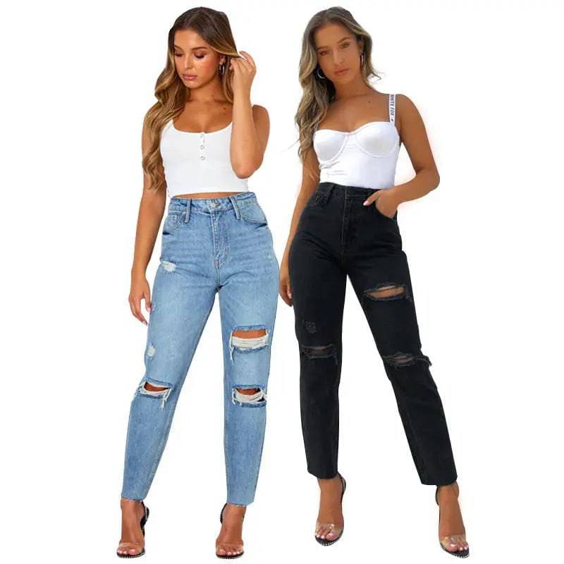 Women’s Fashion Jeans - Washed Blue Jeans Casual Style