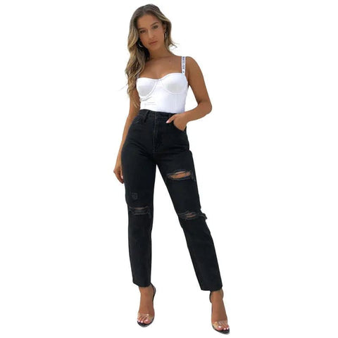 Women’s Fashion Jeans - Washed Blue Jeans Casual Style