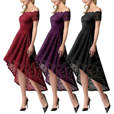 Women’s Fashion Lace Dress – Elegant One Shoulder Flare Dress