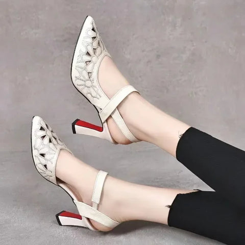 Women’s Fashion Mesh Heel Pumps - Breathable Buckle Strap Shoes - q / 35