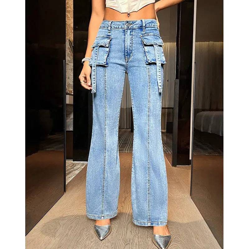 Women’s Fashion Pocket High Waist Straight-leg Trousers