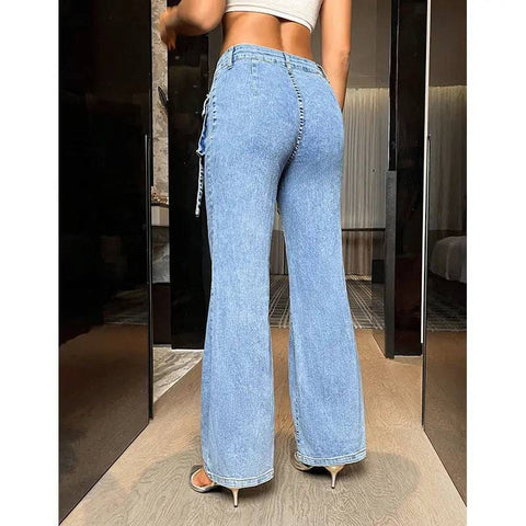 Women’s Fashion Pocket High Waist Straight-leg Trousers