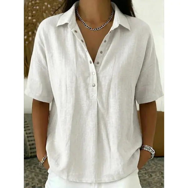 Women’s Fashion Short Sleeve Button Pullover All Sizes Casual Summer Top - White / 2XL - None
