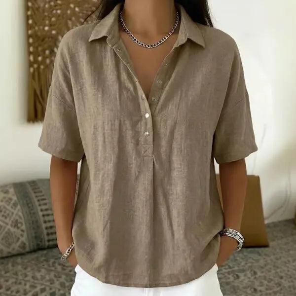 Women’s Fashion Short Sleeve Button Pullover All Sizes Casual Summer Top - None