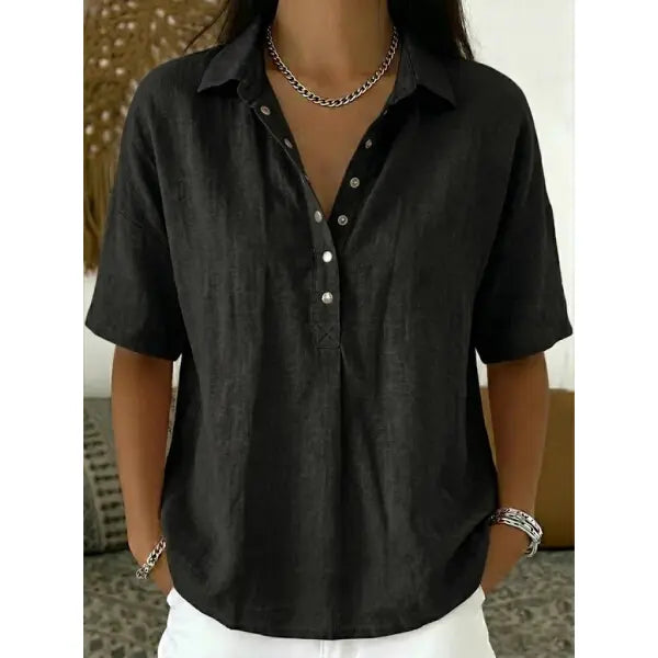 Women’s Fashion Short Sleeve Button Pullover All Sizes Casual Summer Top - Black / 2XL - None
