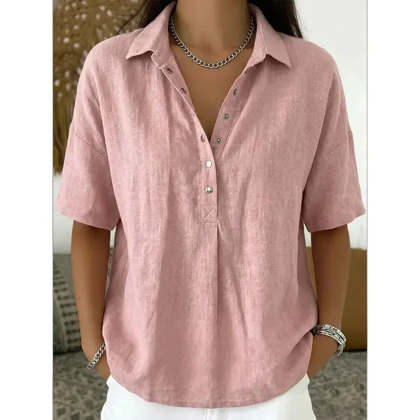 Women’s Fashion Short Sleeve Button Pullover All Sizes Casual Summer Top - Pink / 2XL - None