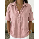 Women’s Fashion Short Sleeve Button Pullover All Sizes Casual Summer Top - Pink / 2XL - None