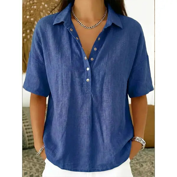 Women’s Fashion Short Sleeve Button Pullover All Sizes Casual Summer Top - Blue / 2XL - None