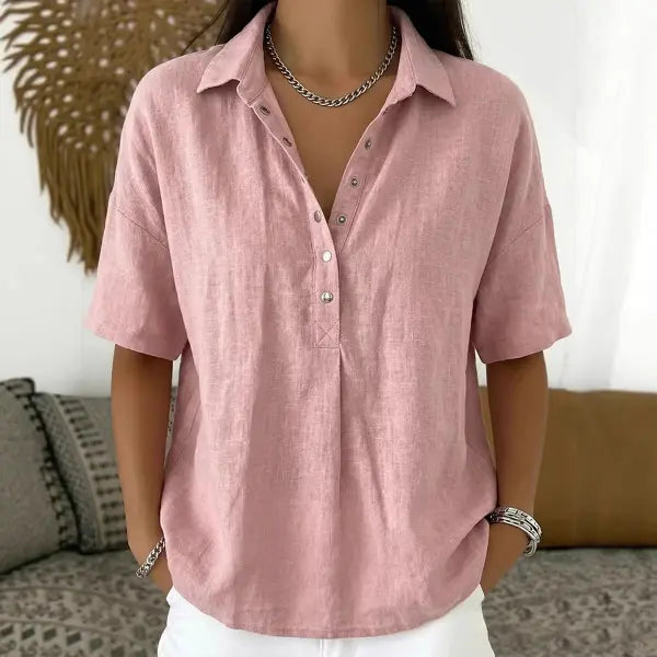 Women’s Fashion Short Sleeve Button Pullover All Sizes Casual Summer Top - None