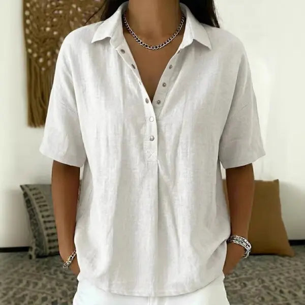 Women’s Fashion Short Sleeve Button Pullover All Sizes Casual Summer Top - None