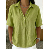 Women’s Fashion Short Sleeve Button Pullover All Sizes Casual Summer Top - Green / 2XL - None
