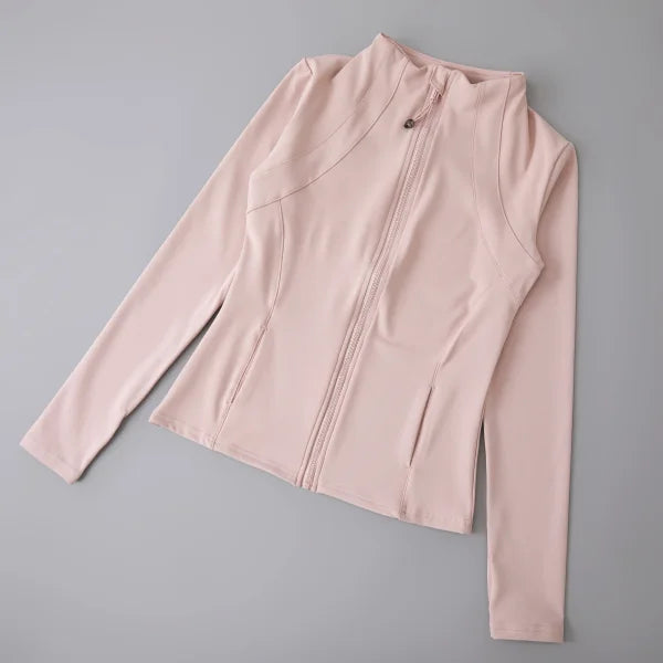 Women’s High Elastic Yoga Jacket - Long Sleeve Stand Collar Loose Fit Workout Top - pink-Upgrades / XL