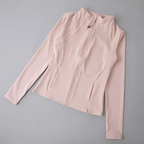 Women’s High Elastic Yoga Jacket - Long Sleeve Stand Collar Loose Fit Workout Top - pink-Upgrades / XL