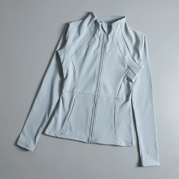Women’s High Elastic Yoga Jacket - Long Sleeve Stand Collar Loose Fit Workout Top