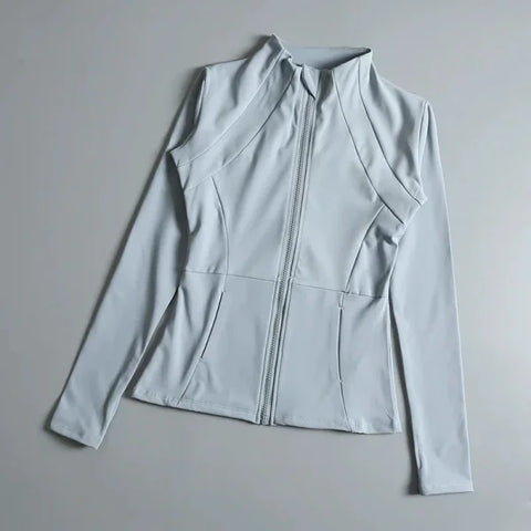 Women’s High Elastic Yoga Jacket - Long Sleeve Stand Collar Loose Fit Workout Top