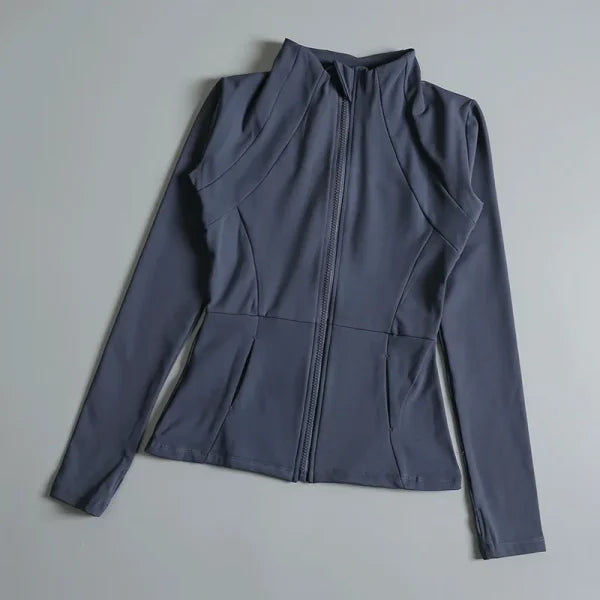 Women’s High Elastic Yoga Jacket - Long Sleeve Stand Collar Loose Fit Workout Top