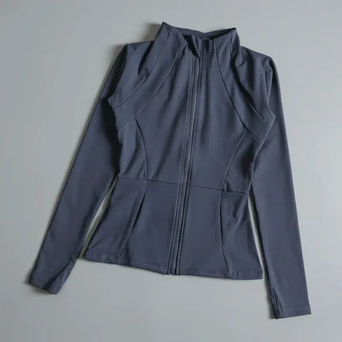 Women’s High Elastic Yoga Jacket - Long Sleeve Stand Collar Loose Fit Workout Top