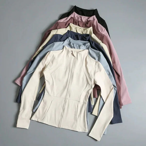 Women’s High Elastic Yoga Jacket - Long Sleeve Stand Collar Loose Fit Workout Top