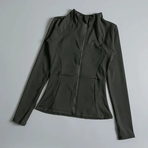 Women’s High Elastic Yoga Jacket - Long Sleeve Stand Collar Loose Fit Workout Top - black / L